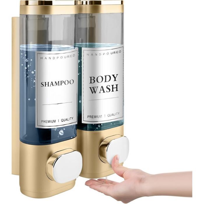 Distributeur de Savon Mural Distributeur Gel Douche Distributeur Double de Shampoing et Après-shampoing sans Perçage ABS pour Sa