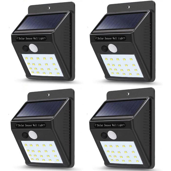 Lot 4 Lampes Solaires Extérieur 20 LED Applique Murale IP65 avec Détecteur Mouvement 3 Modes Jardin Patio