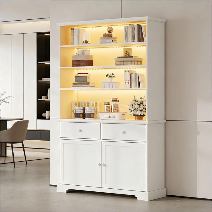 Vitrine Moderne avec LED 2 Portes et 2 Tiroirs Meuble de Rangement et Présentation pour Salon et Bureau 100 x 38 x 170 cm