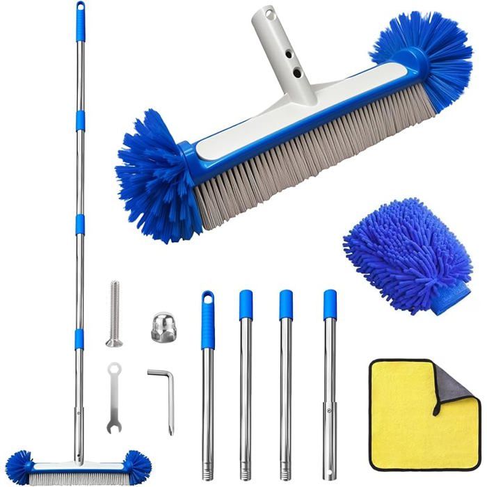 Brosse Piscine avec Manche de 160 cm Kit Netage Piscine de 43 cm Balai Piscine avec Les Poils Hémisphériques pour Parois BROSSE