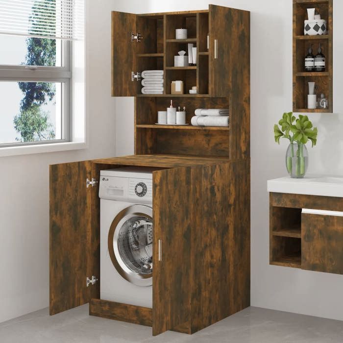 Armoire de machine à laver minimaliste - vidaXL - bois dingénierie - chêne fumé - 71 x 715 x 1815 cm - résistante à lhumidité tp
