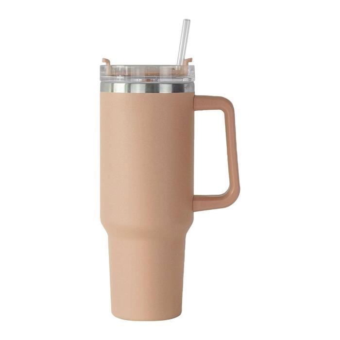 Tasse voyage avec anse  Tasses de voyage à café thermos  Gobelet isotherme en acier inoxydable avec couvercle et paille GOURDE