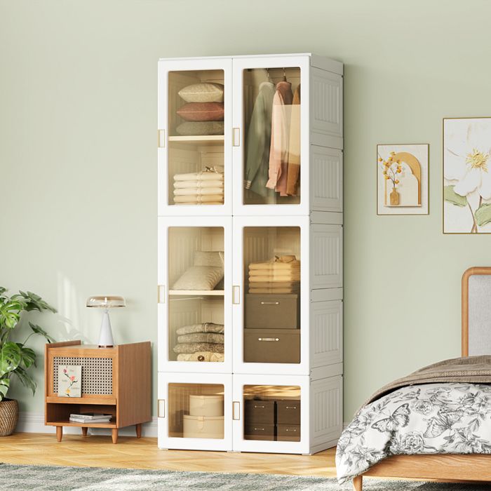 Armoire Pliable 104x50x136cm Sans Installation 10 Cubes 6 Portes 1 Penderie Pliage Rapide Métier Locataire Dressing en PP