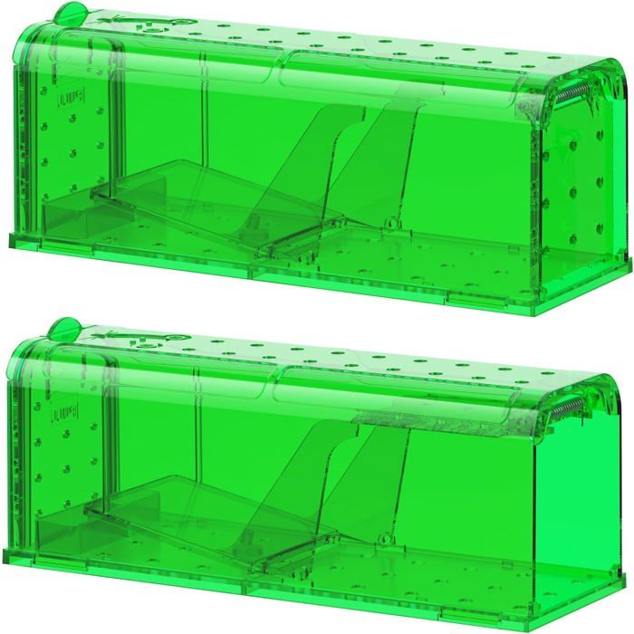 Lot de 2 Piège à Souris VivantePiège à RatVert  Facile à NettoyerAttrape Souris Libération sans ContactMouse Trap sans Tuer