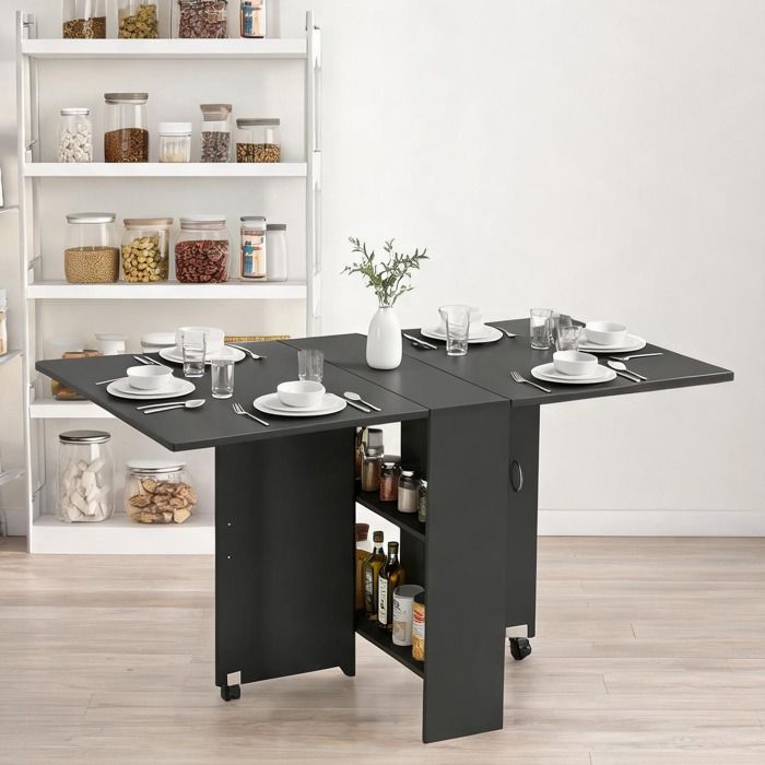 Panneau de particules noir Dining Tables combining 29.5 x 55.1 x 29.1 in and Table pliante extensible sur roulettes 140 cm avec