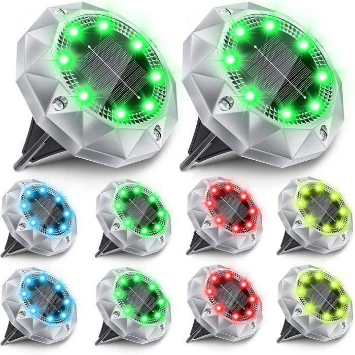 Lot De 10 Lampes Solaires Rvb DExtérieur Ip65 Led Diamant Étanches – Éclairage De Chemin March Rrêt Automatique Pour Allée Terra