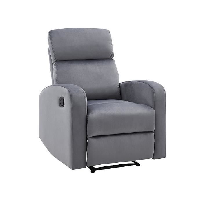 fauteuils - fauteuil de relaxation mécanique en velours avec un repose pied - gris - h 100 cm x l 75 cm