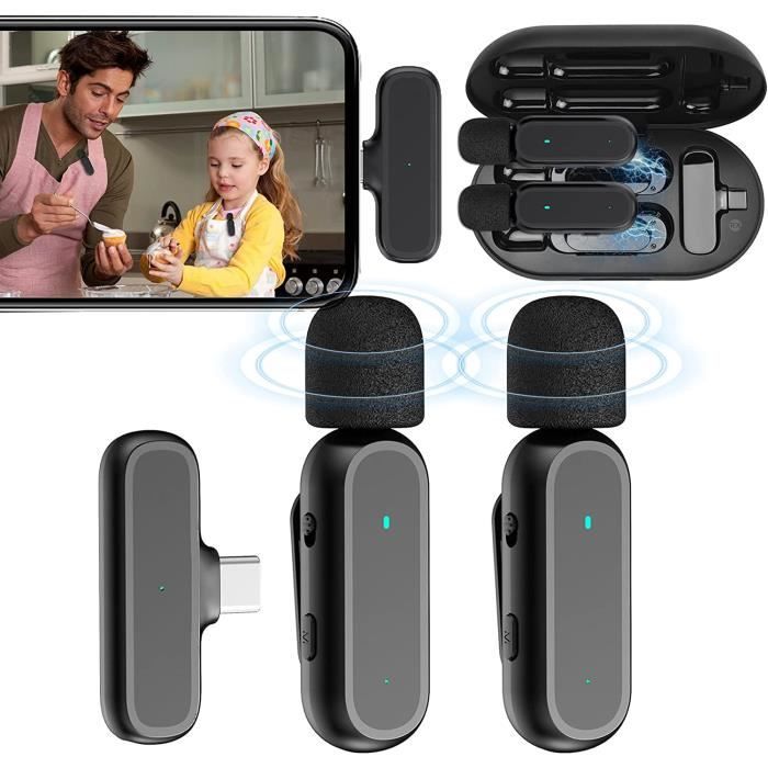 Micro Cravate Sans Fil 3 En 1 - Mini Micro Lavalier Pour IPhone Android Caméra - 8 Heures Autonomie