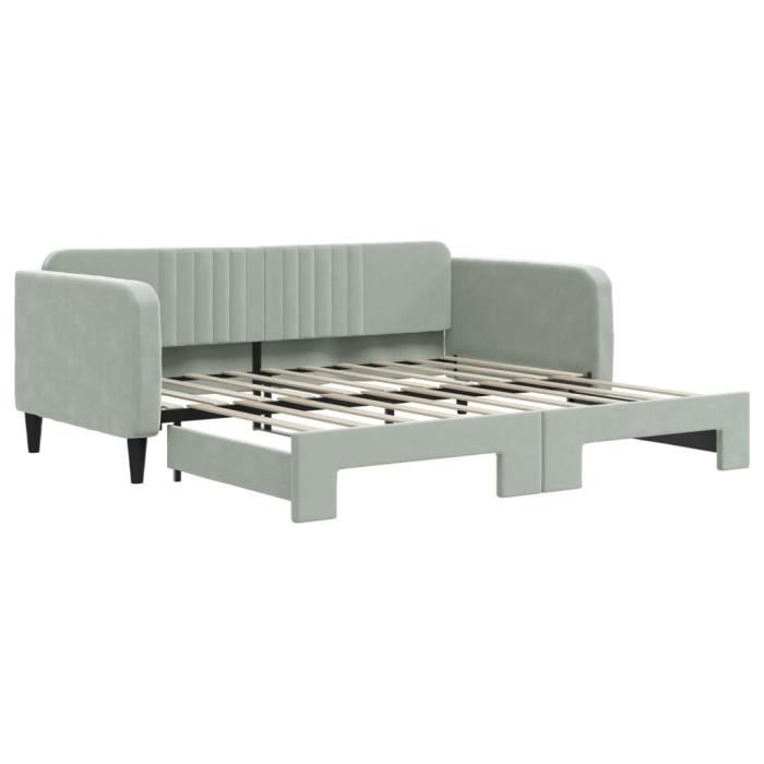 Lit De Jour Gigogne Gris Clair - 90x200 Cm - Velours - Neuf