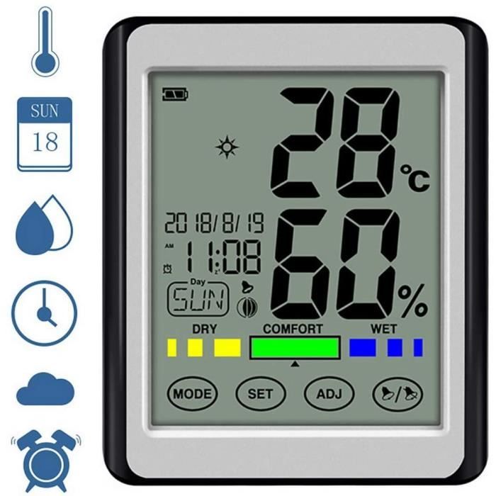Thermo-Hygromètre Numérique Lanaform 3-en-1 – Température, Humidité, Horloge & Alarme – Intérieur Confort