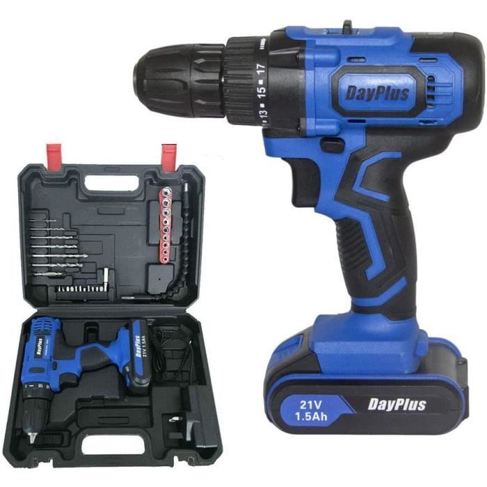 Perceuse Visseuse Sans Fil 21V Avec 2 Batteries 2.0Ah - 2 Vitesses, Percussion, LED - 25+3 Couples - Mandrin 10mm