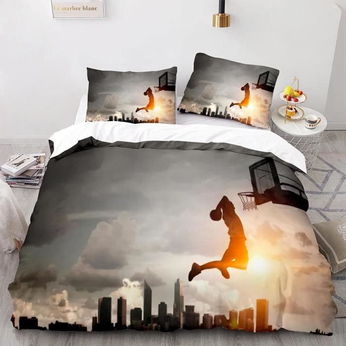 Parure De Lit 3 Pi ces 2 Personnes Basketball 3D Housse De Couette