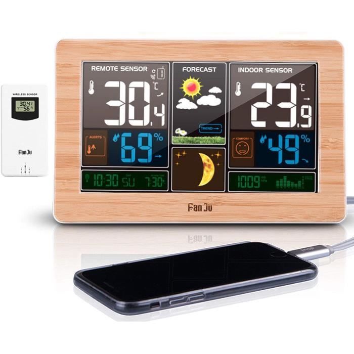 Infactory Station Météo Projection - Réveil Radio DCF - Capteur Extérieur 60m - Port USB Charge