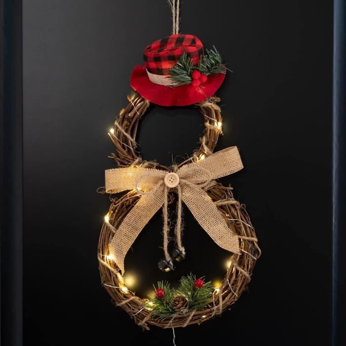 Couronne De Noël Artificielle 30cm Avec Lumières LED - Décoration Porte Ou Cheminée