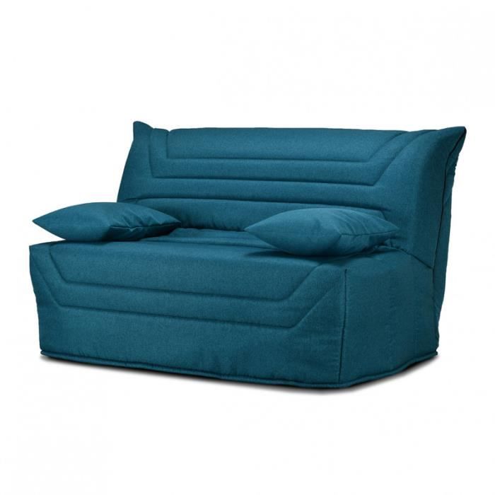 banquette lit bz 140x190 cm en tissu bleu et matelas 12 cm - cyriac meubletmoi