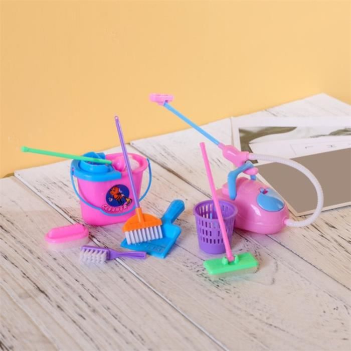 9pcs Set Kid Jouets Maison Nettoyage Vadrouille Balai Ramasse Poussiere Seau Outil Pretendent Jouer Jouet Achat Vente Maison Poupee Cdiscount