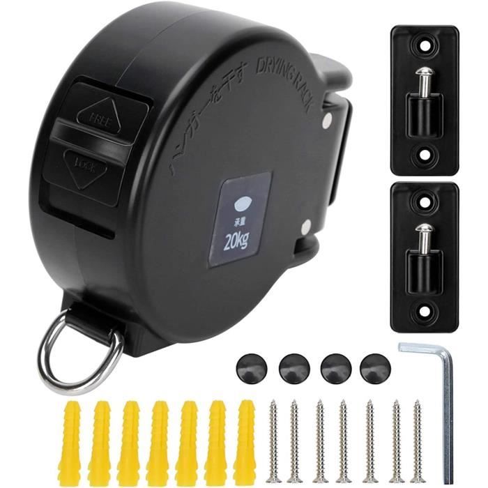 Corde à Linge Portable Katmerio 2 Pièces - Élastique Rétractable Avec 12 Clips Pour Camping Et Extérieur