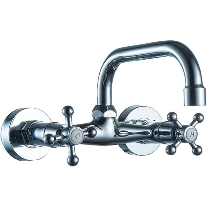 Chrome - Robinet de cuisine mural à ressort, eau froide uniquement