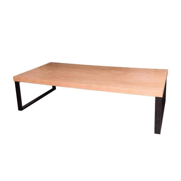 Table Basse Metal Et Bois 120 X 60 Cm Beige Achat Vente