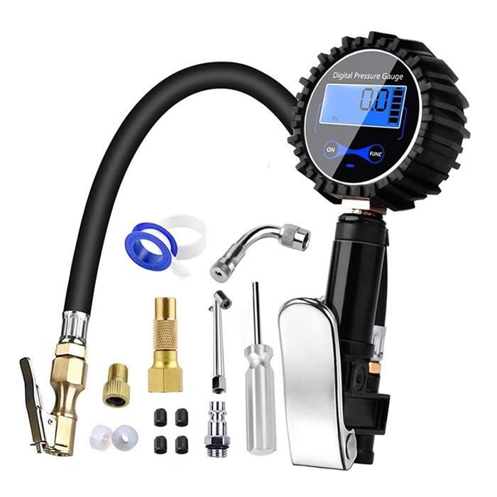 Manomètre Digital Pour Pneus Pinafresa 0-200 PSI - Précision 0.1 PSI, écran LCD Rétroéclairé, Filetage M11x1