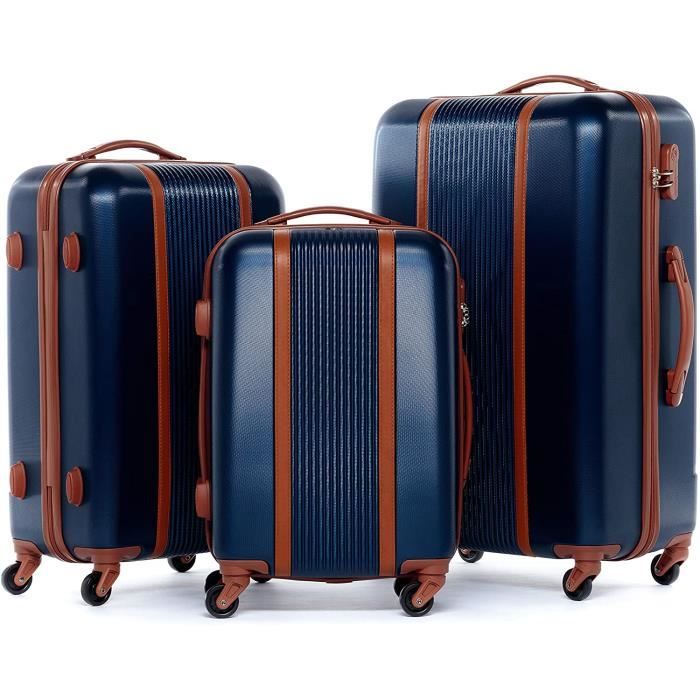 Set de 3 valises voyage coque ABS léger rigide bagages valise trolley bleu 