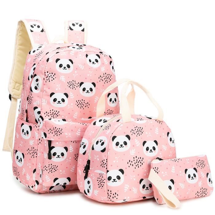 Ensemble De Cartable A Motif De Panda De Dessin Anime 3PCS Set Sac A Dos Rose Avec Sac A Lunch Et Etui A Crayons Pour Les Filles Cdiscount Bagagerie Maroquinerie