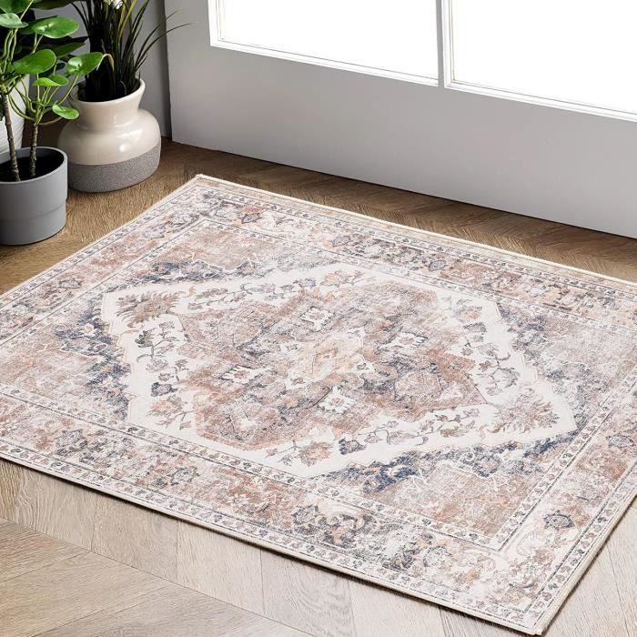 TOPICK Tapis à Poils Courts - 60 X 90 Cm - Style Vintage - Fleurs