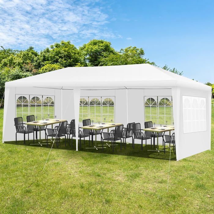 COSTWAY Tonnelle de Jardin Imperméable 3x6M-4 Parois Amovibles-Fenêtre Transparente-2 Entrées de Porte-FêtesMariageBBQ de Plage