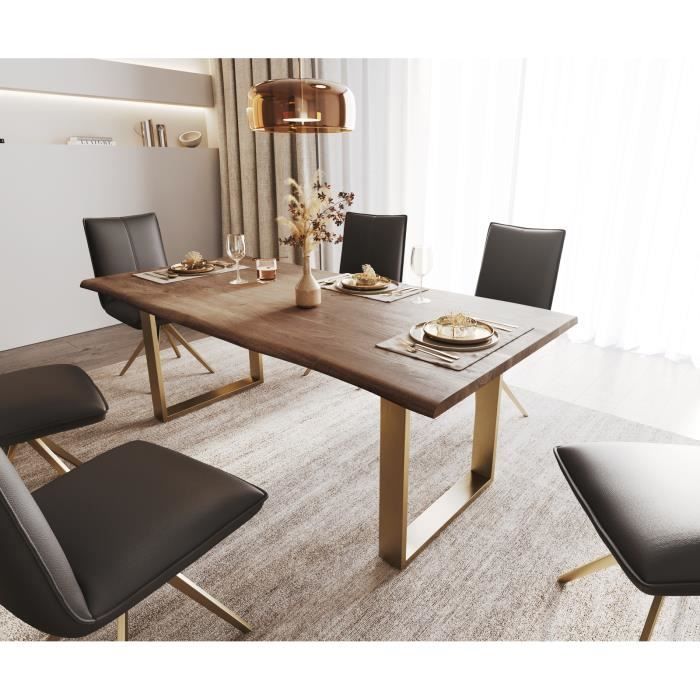 table de salle à manger edge acacia marron 200x100 acier inoxydable or mince live-edge table à manger