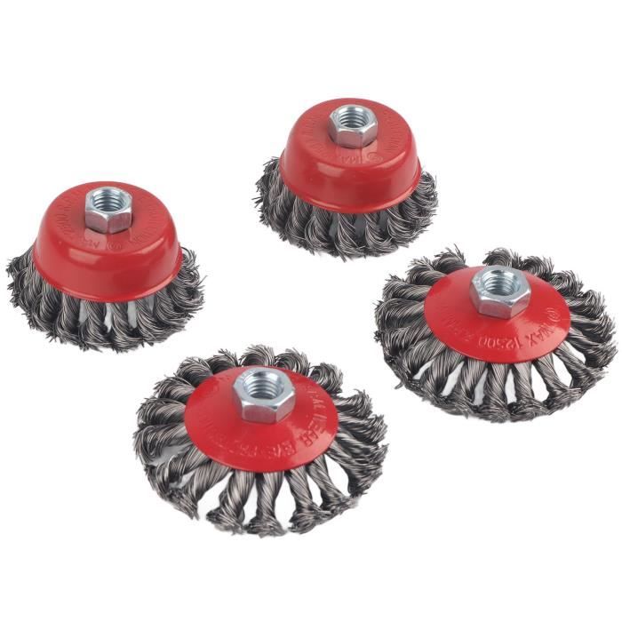 Lot De 4 Brosses Métalliques Pour Meuleuse D'angle 100 Mm - Filetage M14 - Pour Dérouillage, Polissage, ébavurage