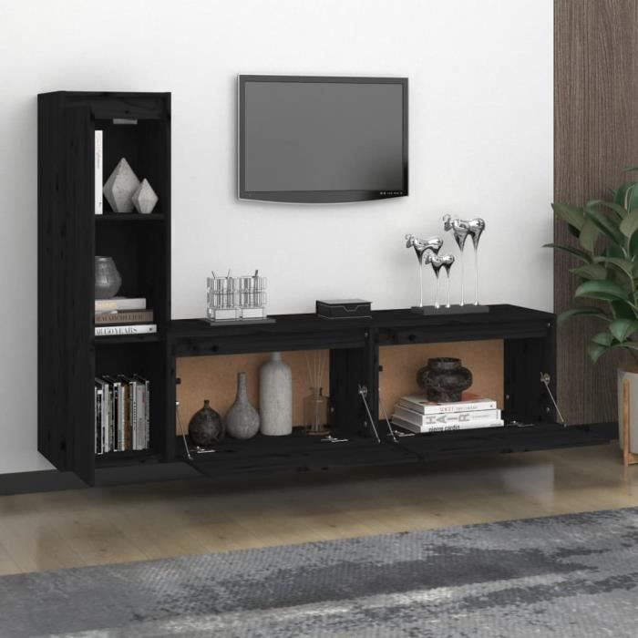 Meuble TV en bois de pin massif naturel 120 cm Non verni Moraira