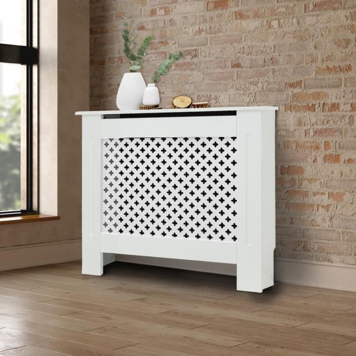 ECD Germany Cache-Radiateur Chauffage Moderne - 78x19x82cm - Blanc Étagère  en Bois MDF Housse Décorative Robuste Motif - Cdiscount Bricolage