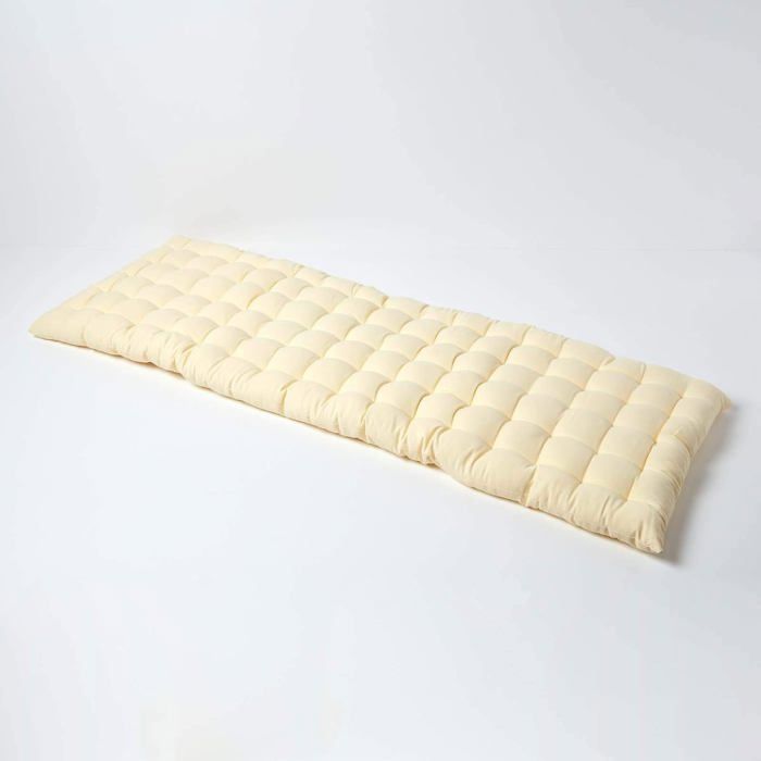 Coussin pour banc de jardin - HOMESCAPES – Crème – 143 x 48 x 5 cm – Matelas de sol – Coton et polyester – Extérieur Coussin pour banc de jardin - HOMESCAPES – Crème – 143 x 48 x 5 cm – Matelas de sol – Coton et polyester – Extérieur