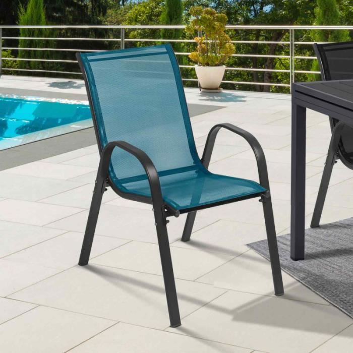 IDMARKET Lot de 6 chaises de jardin LYMA métal et textilène empilables gris, noir et bleu
