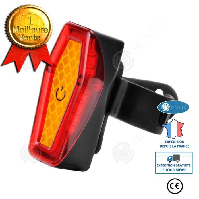 Feu Arrière Vélo Rechargeable USB – 3 Modes (fixe, Flash, Boucle), étanche, Léger 22g