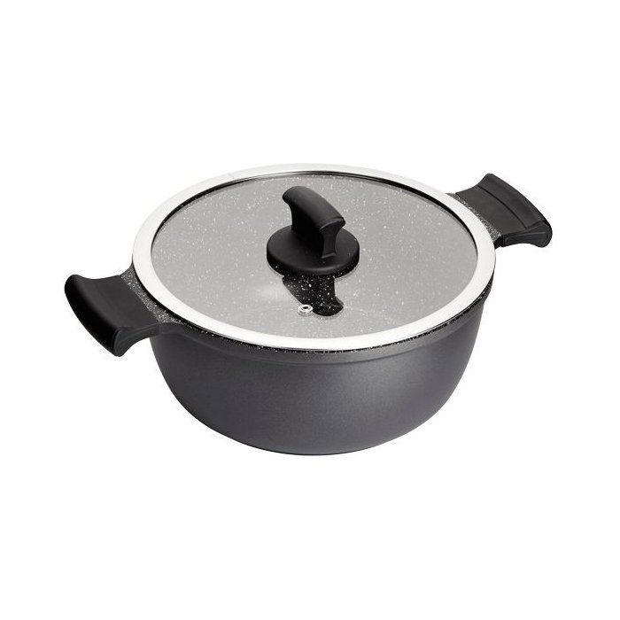 Cocotte INOXIBAR Absolut 28 cm aluminium fondu effet pierre couvercle verre