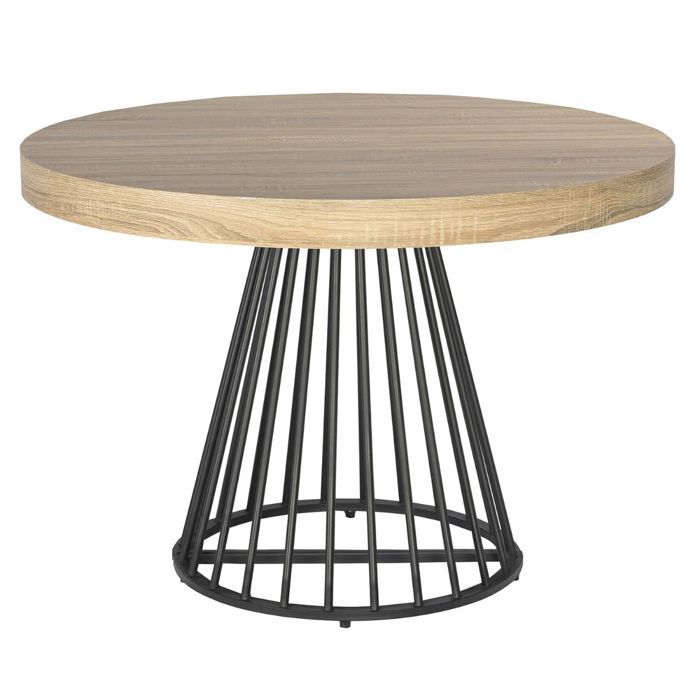 MENZZO Table ronde extensible Grivery Chêne Clair pieds Noir - table à manger L110 x P110 x H76cmAvec 1 rallonge : P110 x L160