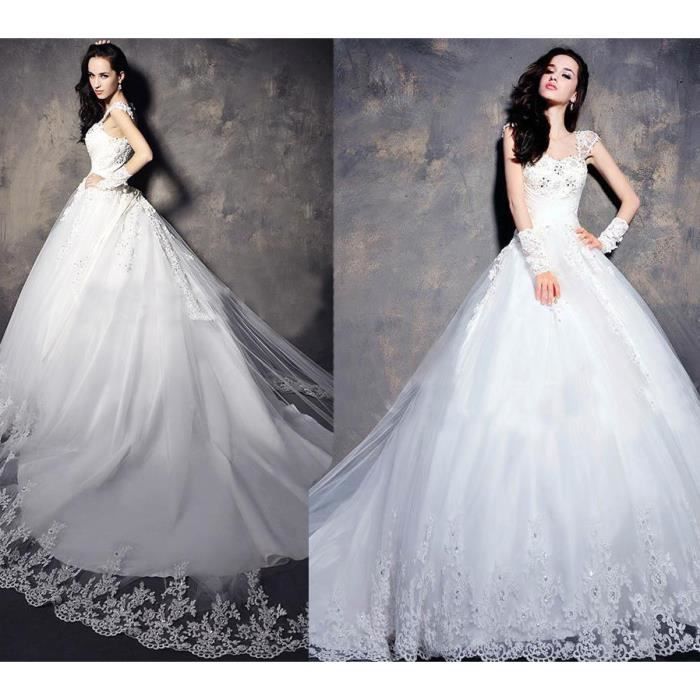 Robe Mariee Robe De Mariage Femme Blanc Elegante Dentelle A Dos Nu