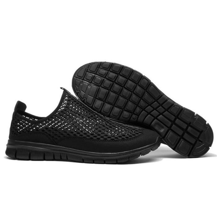 Basket Homme Chaussures de Nice Chaussures d'été Avec trou Air Mesh  respirant Fashion Slip-on Casual Hommes Sport de marche Noir - Cdiscount  Chaussures
