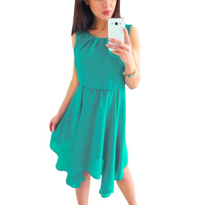 Robe Cocktail Asymétrique Minetom - Genou, Mousseline De Soie, Sans Manches Pour Soirée