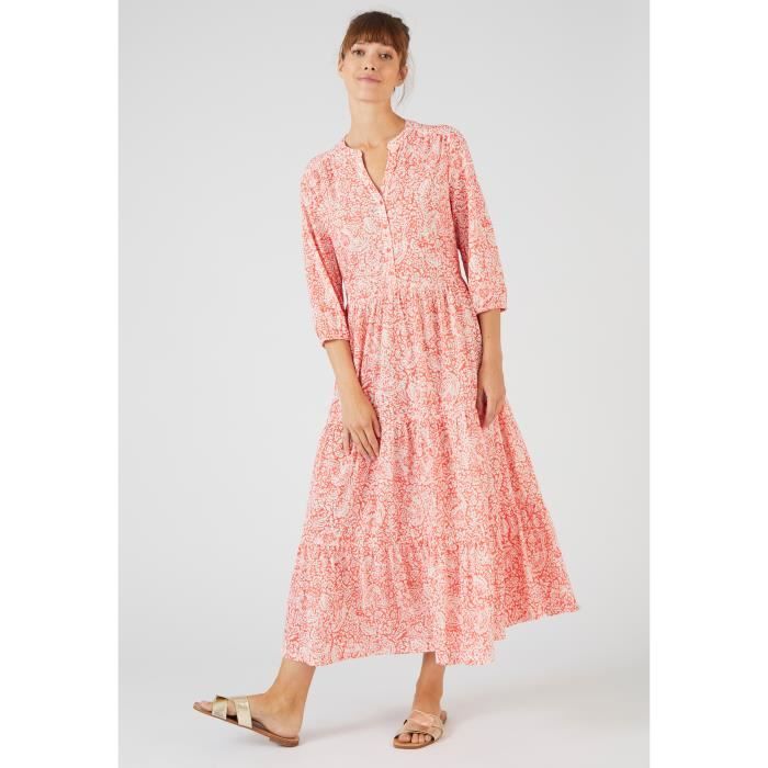 Robe Damart Robe longue maille crepe a volants Corail Indien Corail indien Cdiscount Pret a Porter