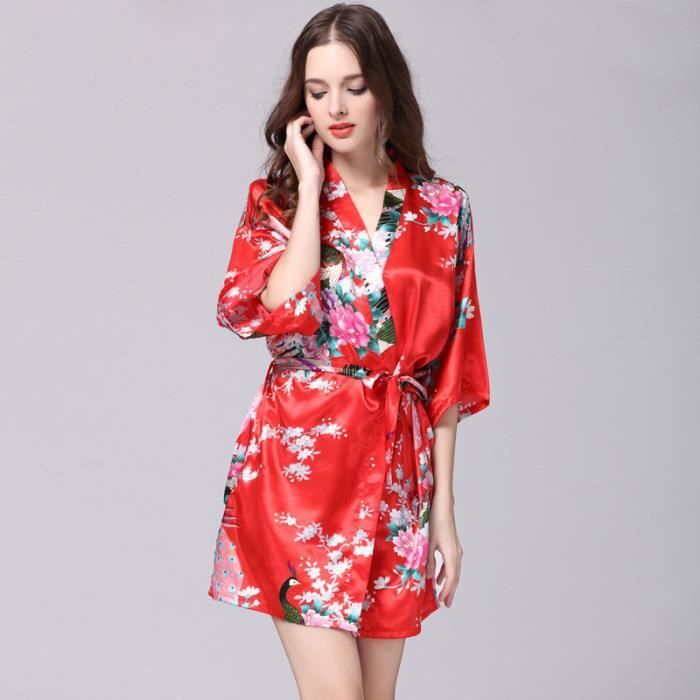Femme Nightwear Court Robe gris chiné motif floral rouge femme Taille small-X LARGE