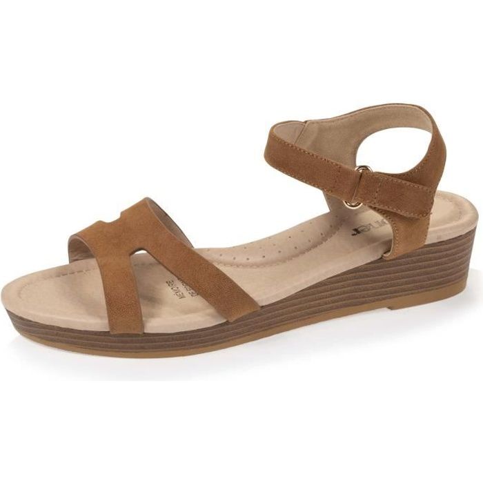 Sandales compensées femme camel 2025