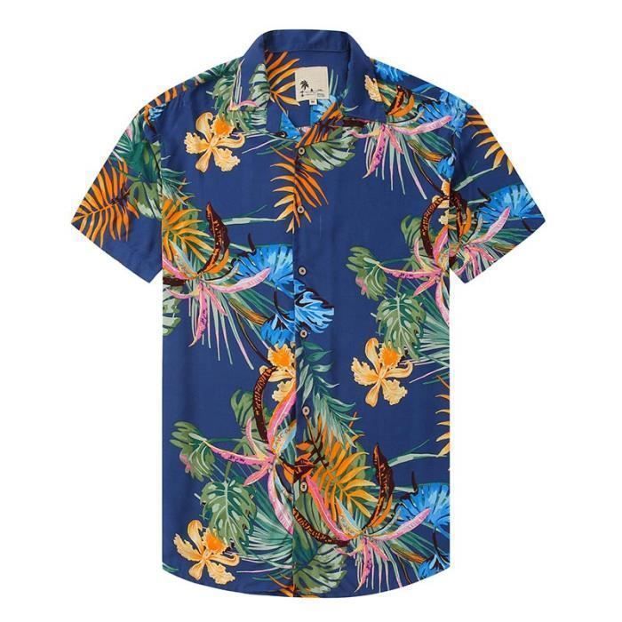 Chemise Hawaïenne Homme EUOW à Manches Courtes – Imprimé Boutonnée, Noir, Taille XXL – Pour Plage Et Vacances