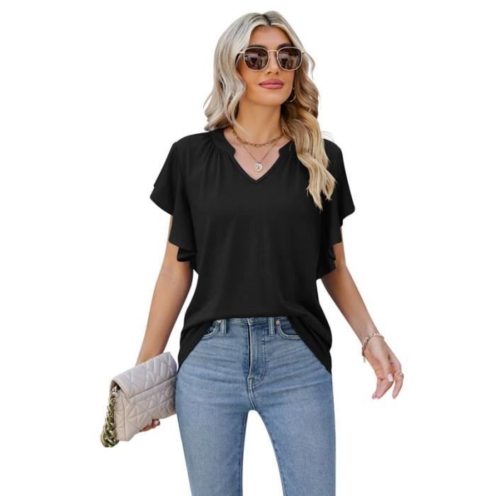 Lot De 3 T-shirts Été Décontractés Femme - Col V Manches Courtes Uni