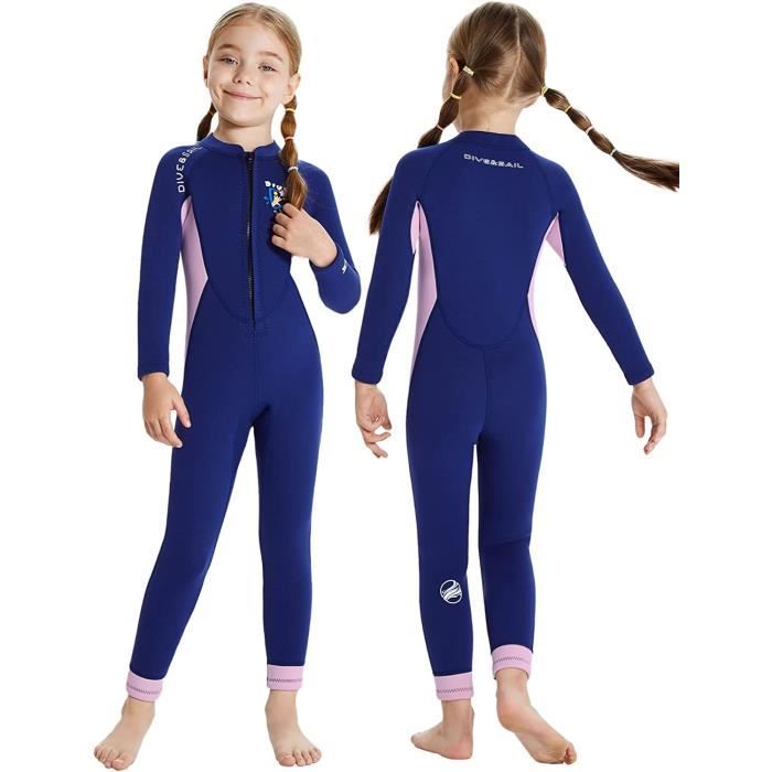 2.5MM Néoprène Combinaison Plongée Enfants Filles Thermique UV 50+ Maillot de Bain Ultra Stretch Wetsuit pour Surf Natation Bleu-M