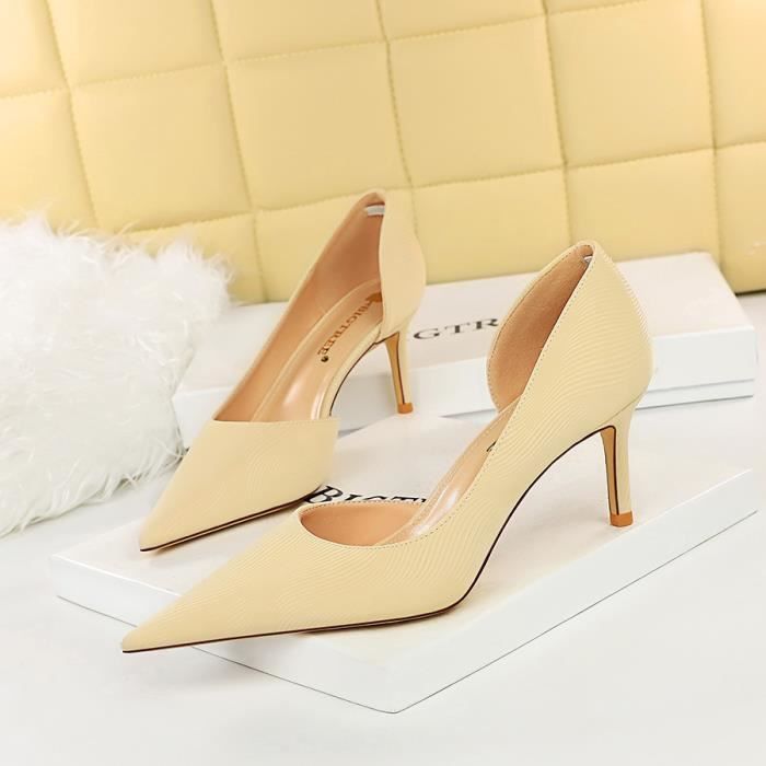 Escarpin Femme sexy Slim Dark grain Zebra grain talon haut talon leger cote ajoure simples Beige Achat Vente Escarpin Femme pas cher Cdiscount