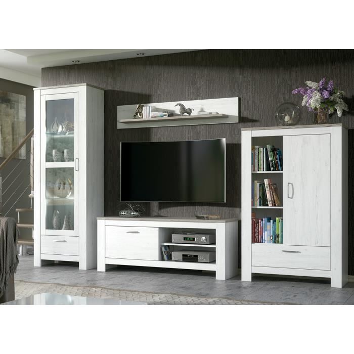 Ensemble de salon meuble TV + 1 étagère murale + armoire avec LED ...