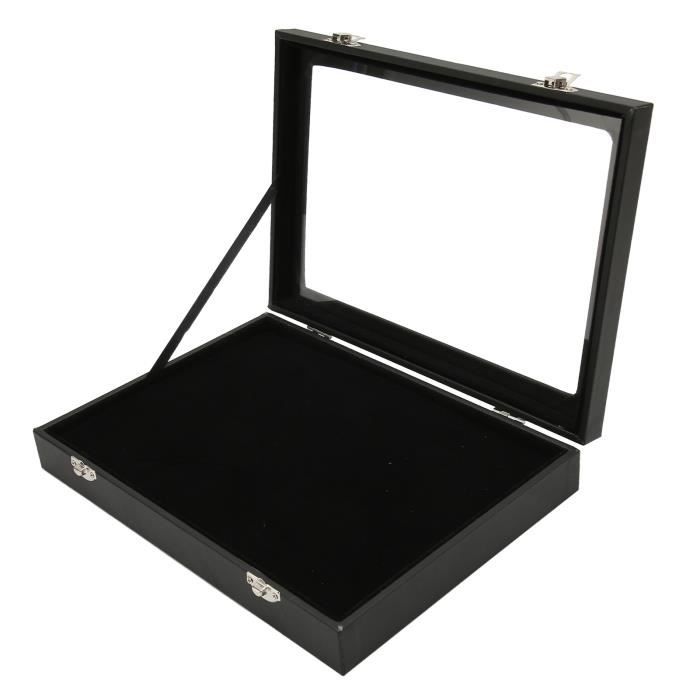 Boîte D'exposition Pour épingles 35x24cm - Cadre Vitré Anti-poussière Avec Verrou Métal - Écrin En Simili Cuir Noir Pour Médailles, Badges Ou Collections - Idéal Pour Accrocher Au Mur