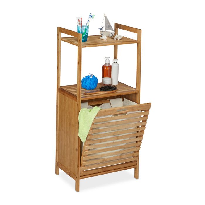 Relaxdays Meuble panier à linge armoire salle de bain en bambou corbeille basculante HLP 100 x 45 5 x 33 5 cm nature
